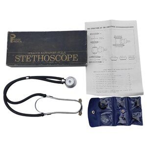 Vintage Prestige Medical Sprague Rappaport Stethoscope with Accessories in Pouch